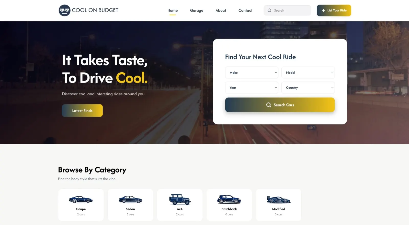 Cool On Budget website: It takes taste to drive cool, with a car search by make, model, year and country